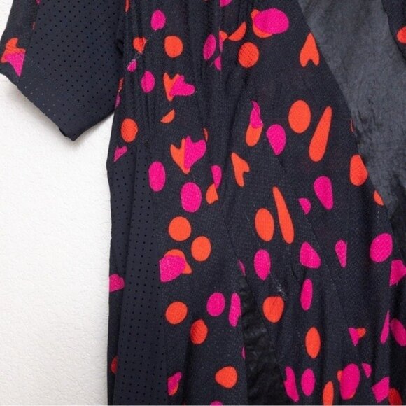 KOCHE Twisted Dotted Lace Mini Dress XS Black Red Mesh Satin Panel Sheer - Picture 6 of 15